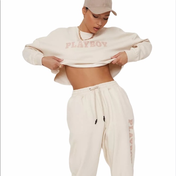 Playboy Sand Logo Cropped Sweatshirt NWT - Picture 4 of 5